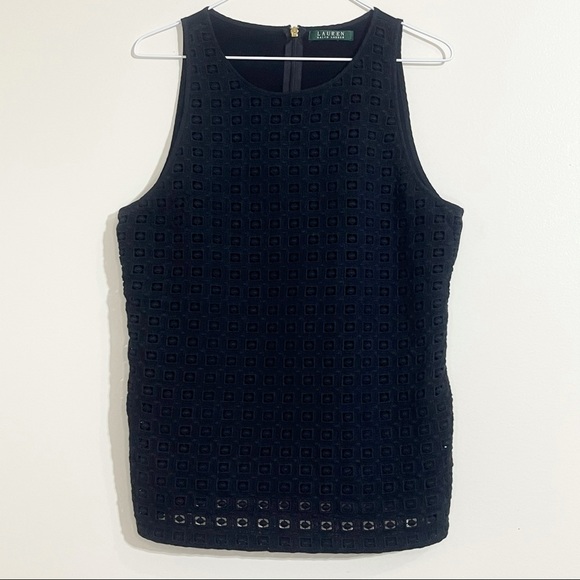Lauren Ralph Lauren Black Eyelet Textured Tank - Picture 4 of 11